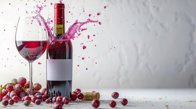 Photo une maquette d'une bouteille de vin et d'un verre avec un éclaboussure