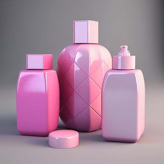 Maquette de bouteilles de cosmétiques Bouteilles roses vides sur fond rose AI générative