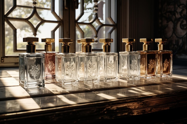 maquette de bouteilles de parfum pour produit de parfum sur fond de luxe de table