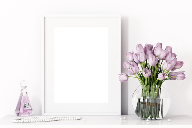 Maquette de cadre festive avec des fleurs violettes