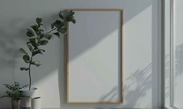 Une maquette de cadre d'image vide sur un mur gris clair
