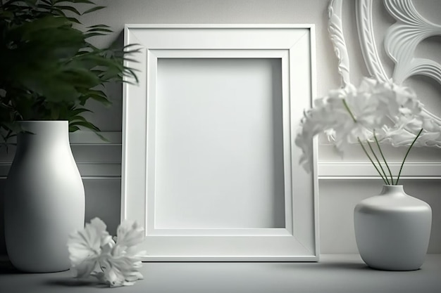 Maquette de cadre photo blanc ai générative à l'intérieur de sa conception