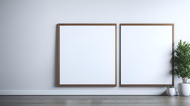 Maquette de cadre photo en bois blanc sur mur blanc