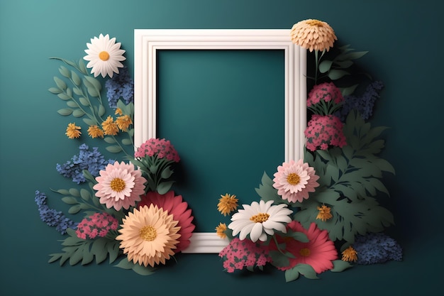 Maquette de cadre photo avec différentes fleurs autour