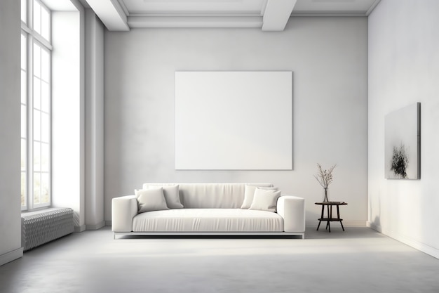 maquette de cadre photo psd suspendu dans un salon moderne ai générée minimaliste