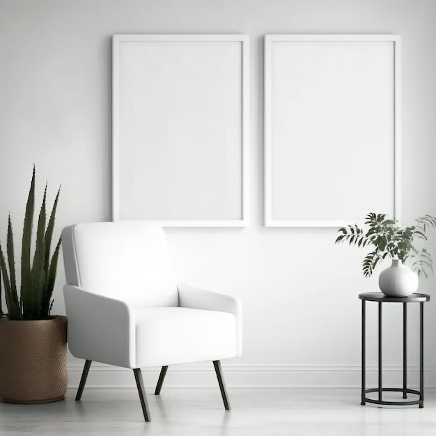 Maquette de cadre photo vierge sur un mur blanc