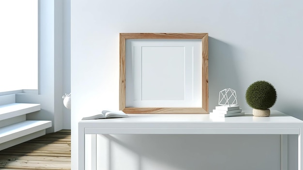 maquette de cadre présentant une maquette d'art d'affiche verticale dans un cadre en bois