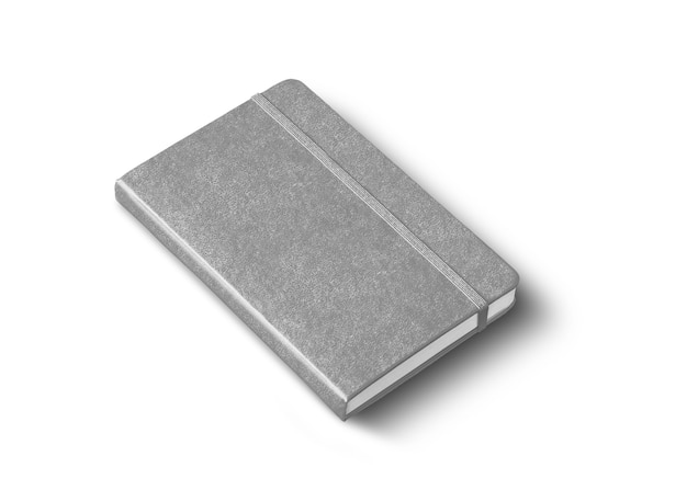 Maquette de cahier fermé gris isolé sur blanc