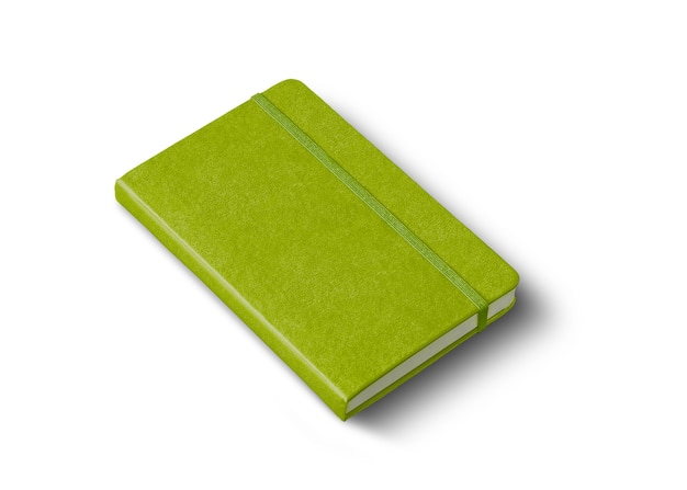 Photo maquette de cahier fermé vert lime isolated on white