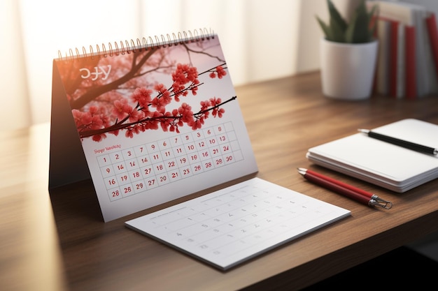 Maquette de calendrier sur une table