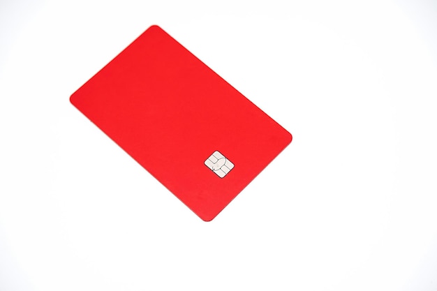 Photo maquette de carte de crédit en plastique avec puce emv sur blanc
