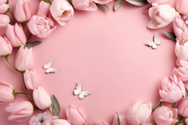 Maquette de carte de voeux Cadre floral de mariage ou bordure AI