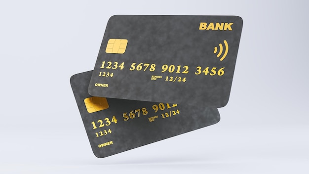 Photo maquette de cartes de crédit noires sur fond blanc rendu 3d
