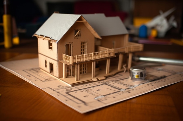 Maquette En Carton Représentant La Construction D'une Maison Avec