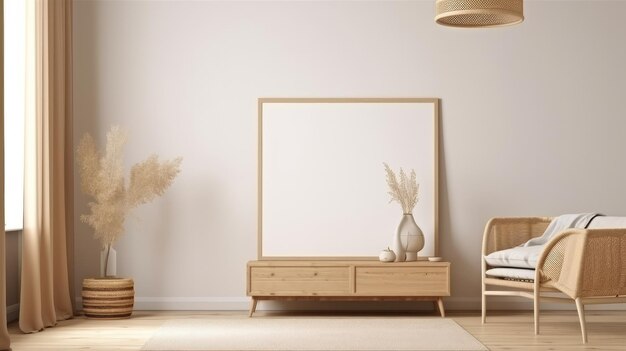 Maquette de chambre beige avec des meubles en bois naturel