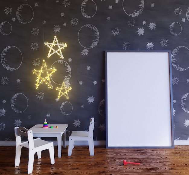 Maquette chambre d'enfant affiche avec ampoules.