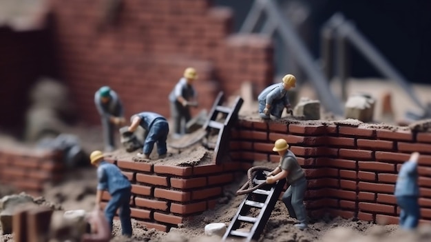 Maquette de chantier avec des ouvriers