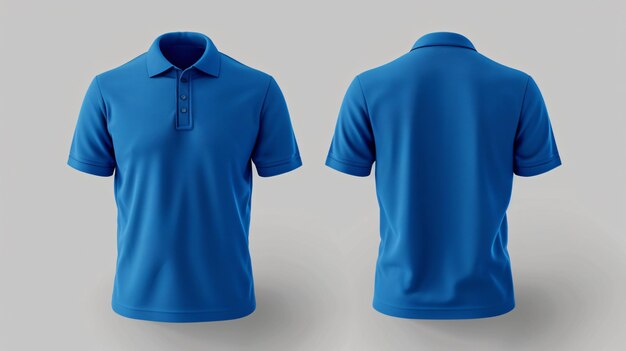 Photo une maquette de chemise polo bleue à la mode avec un design élégant et blanc qui peut être personnalisé à votre goût parfait pour présenter vos propres dessins ou logos que ce soit pour décontracté ou d'entreprise nous