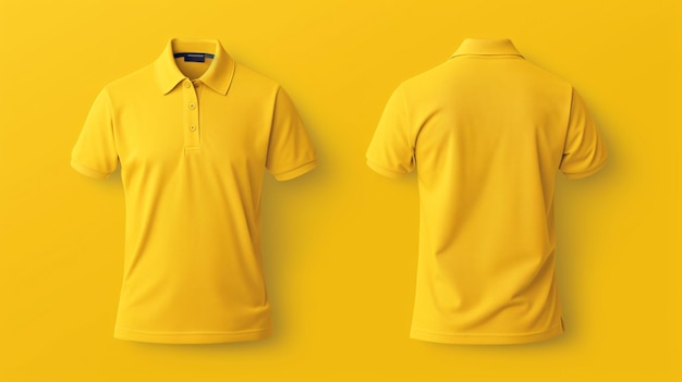 Photo une maquette de chemise polo jaune polyvalente et moderne parfaite pour présenter vos dessins avec un avant et un arrière propres et blancs cette maquette vous permet de présenter facilement votre créativité dans un pro