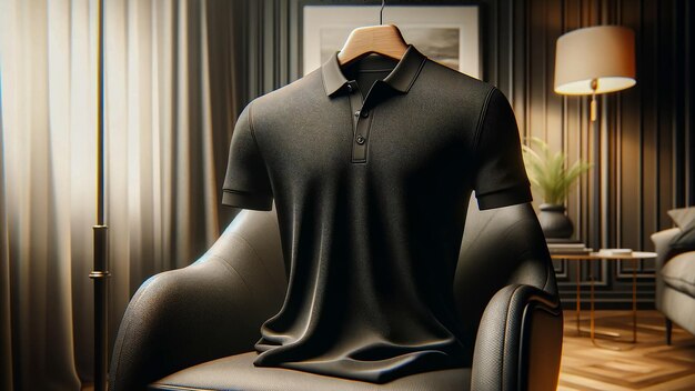 maquette d'une chemise de polo noire masculine affichée sur un mannequin invisible