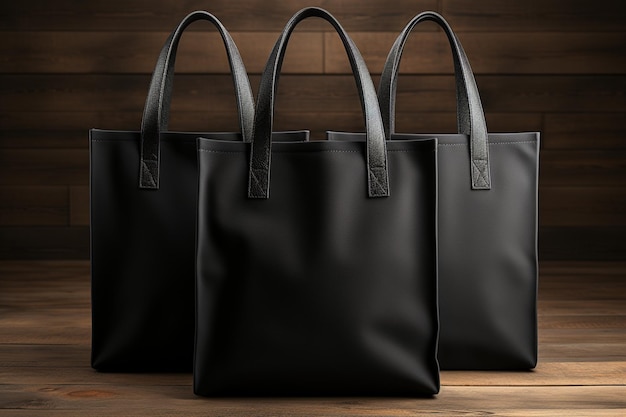 Maquette de conception sac fourre-tout écologique noir sur cintre sacs à provisions faits à la main