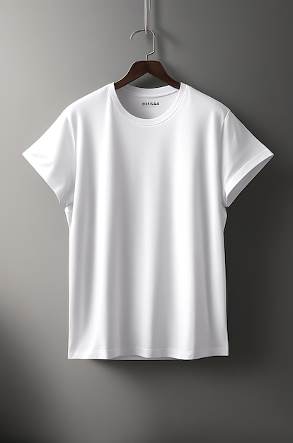 Maquette de conception de t-shirt blanc et fond gris et maquette de t-shirt blanc sur l'image du cintre
