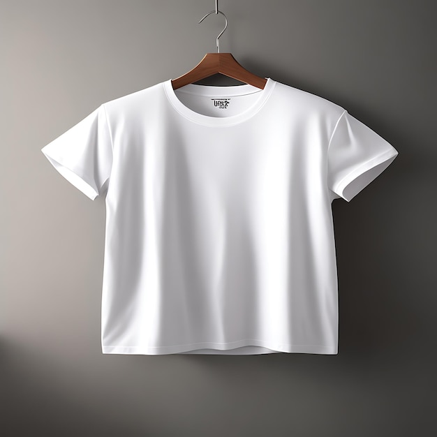 Maquette de conception de t-shirt blanc et maquette de t-shirt blanc sur fond gris sur cintre