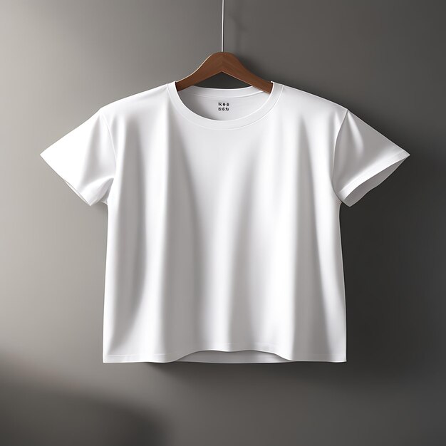 Maquette de conception de t-shirt blanc et maquette de t-shirt blanc sur fond gris sur cintre