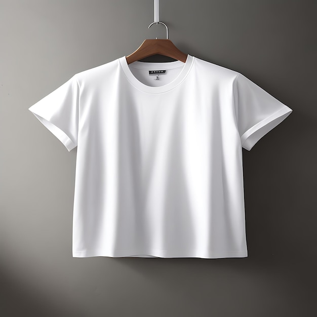 Maquette de conception de t-shirt blanc et maquette de t-shirt blanc sur fond gris sur cintre