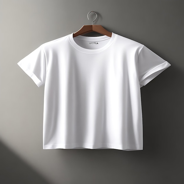 Maquette de conception de t-shirt blanc et maquette de t-shirt blanc sur fond gris sur cintre