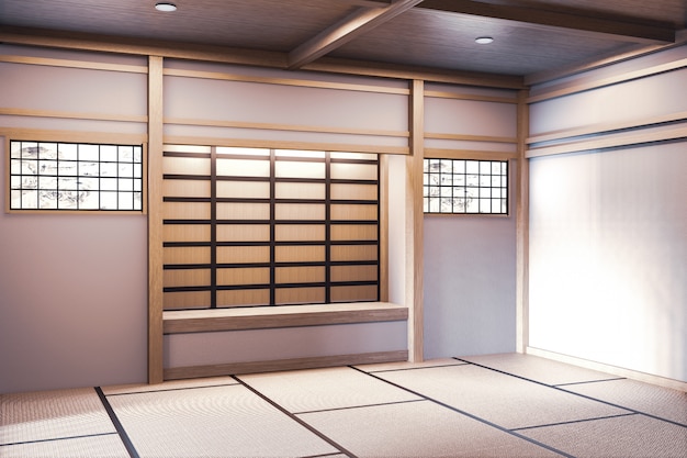 Maquette, conçue spécifiquement dans un style japonais, salle vide. Rendu 3D