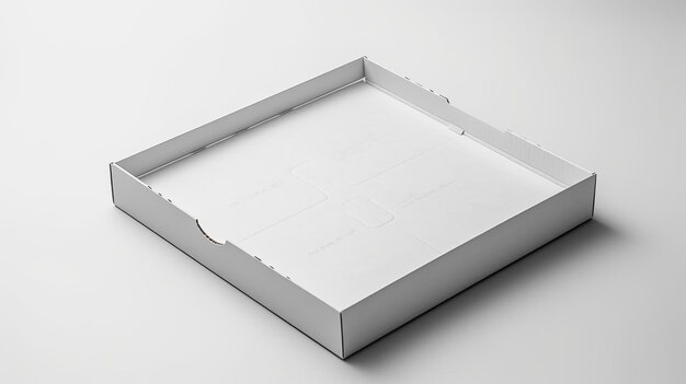 Une maquette détaillée d'une boîte à pizza isolée sur fond blanc