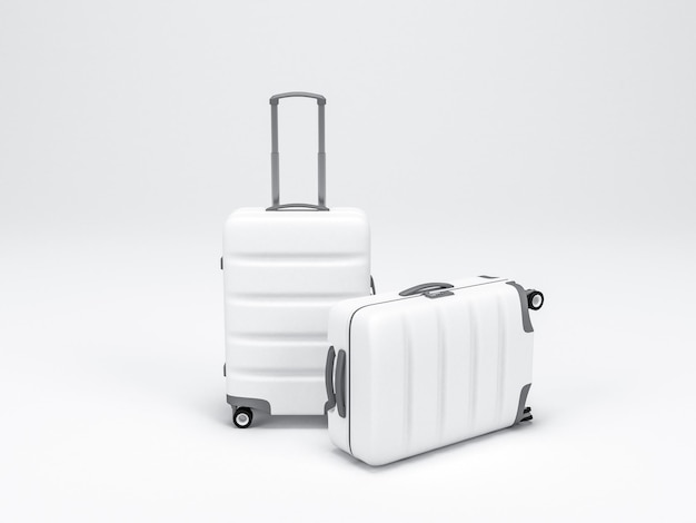 Maquette de deux bagages blancs sur fond clair Valise bagages rendu 3d