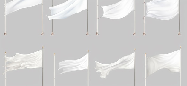 Maquette Différents Drapeaux Blancs Et Vecteur De Stock De Poteau Dans Le Style