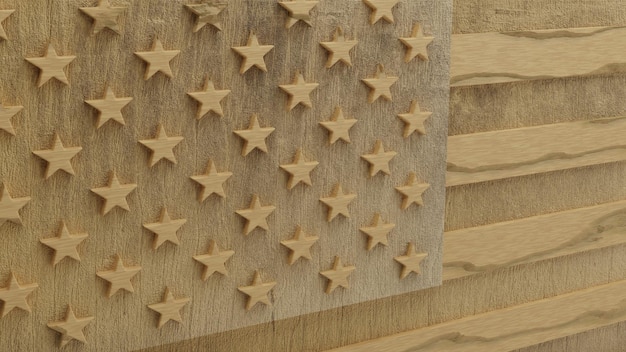 Photo maquette du drapeau national en bois des états-unis d'amérique avec 50 étoiles et 13 rayures alternées