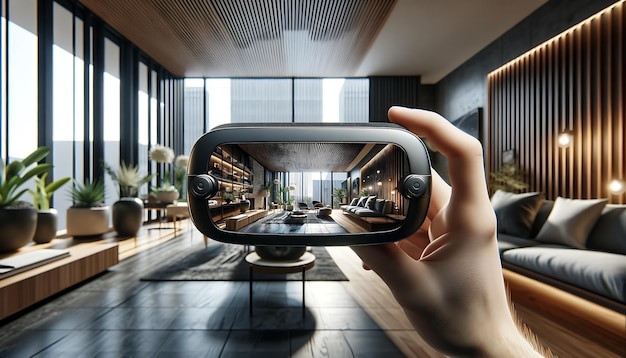 Photo maquette d'écran de réalité virtuelle de conception intérieure du salon