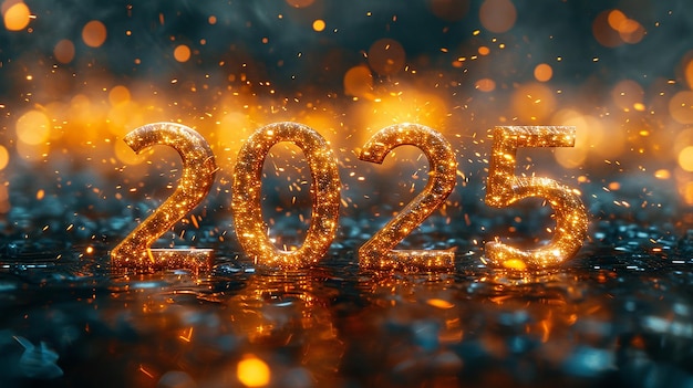 Maquette d'effet de texte brillante bonne année 2025 avec style Cesiumbulgy
