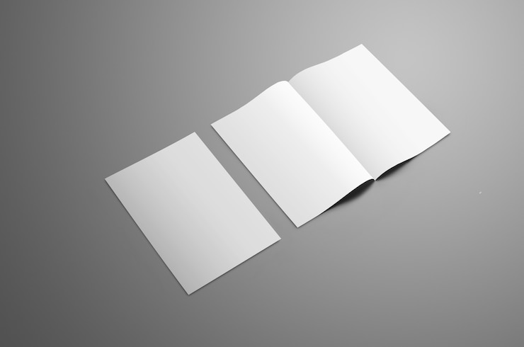 Photo maquette d'entreprise avec deux brochures à deux volets a4 a5 isolée sur fond gris