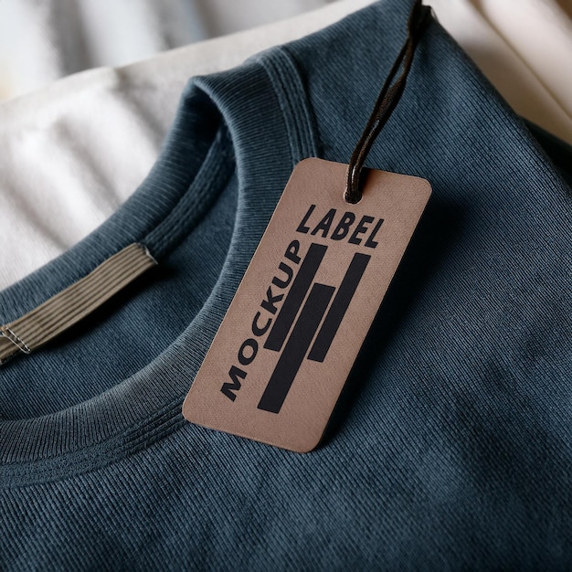 maquette d'étiquette axée sur un t-shirt plié en gros plan