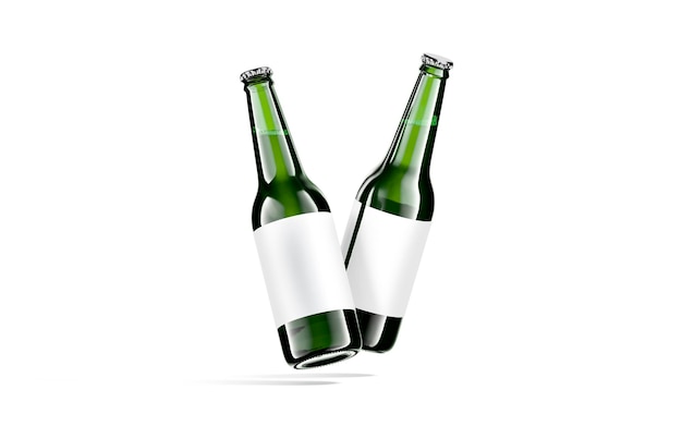 Maquette d'étiquette blanche de bouteille de bière en verre vert vierge