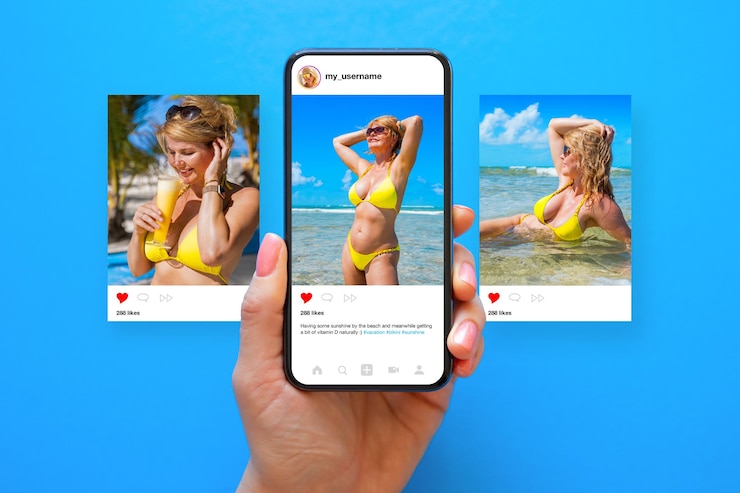 Photo une maquette d'exemples de photos partagées sur les plateformes de médias sociaux