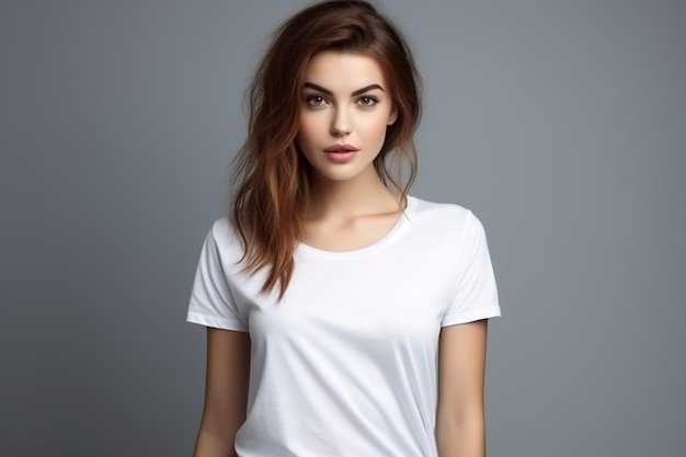 Maquette de femme en t-shirt blanc créée avec Generative AI
