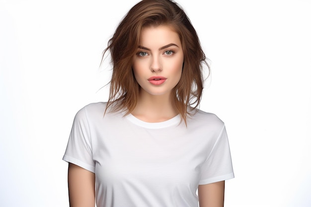 Maquette de femme en t-shirt blanc créée avec Generative AI