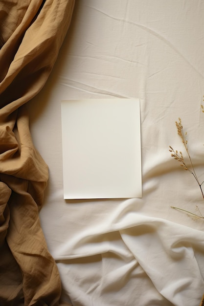 Une maquette d'une feuille de papier blanche sur le lit avec du linge