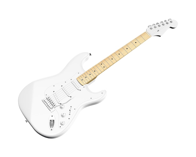 Une maquette de guitare électrique blanche isolée sur un fond blanc