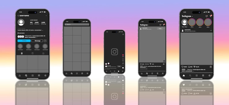 Photo une maquette d'instagram sur les smartphones