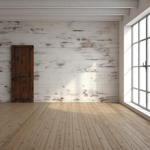 maquette d'intérieur en bois avec un mur blanc