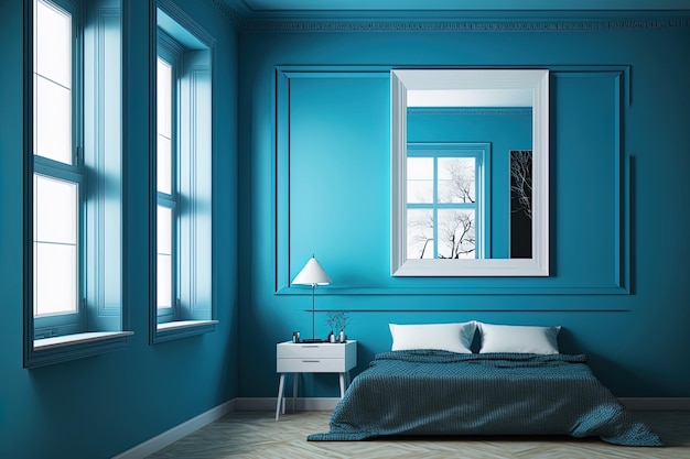Photo maquette d'un intérieur de chambre bleue
