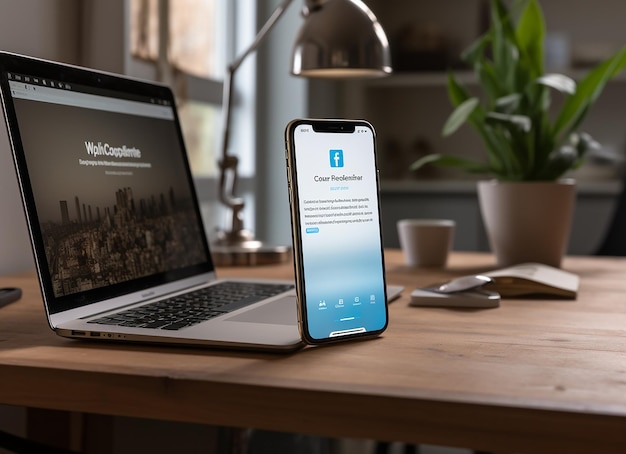 Maquette Linkedin sur téléphone et clavier sur un bureau en bois dans le S