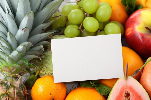 Maquette de livre blanc améliorée par des fruits frais créant un festin visuel au design sain et dynamique